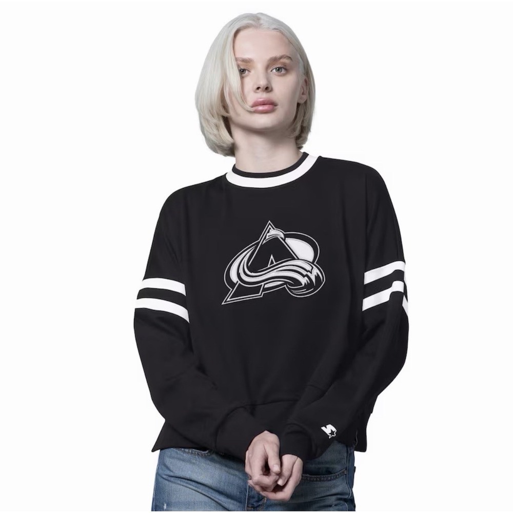 STARTER Black Colorado Avalanche Women's Small Rally Fleece Cropped Sweatshirt